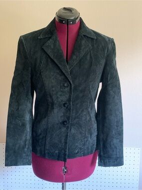 Bernardo Dark Green Suede Notched-Collar Blazer